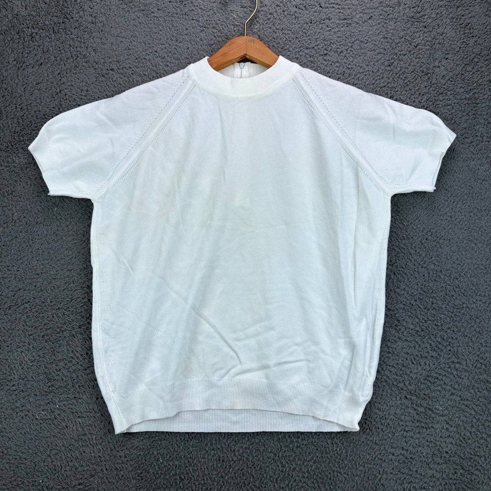 Designers Originals Vintage White Knit Short Sleeve Mock Neck Sweater Size 42